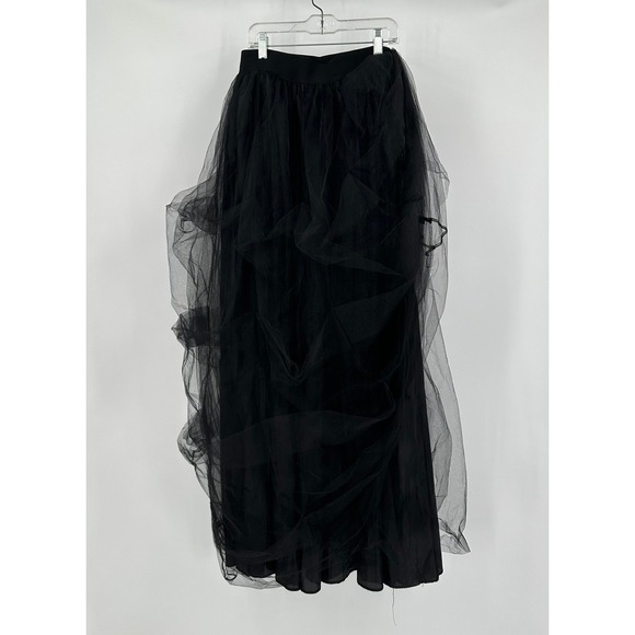 Womens Fairy Grunge Black Tulle Maxi Skirt Size S Mesh Ruffle Elastic Waist Goth - Picture 2 of 6